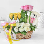 18 Mix Rose Flower Arrangement with Teddy